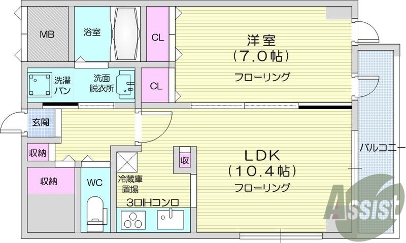 1LDK、トランクルーム、エアコン、システムＫ、洗濯機置場