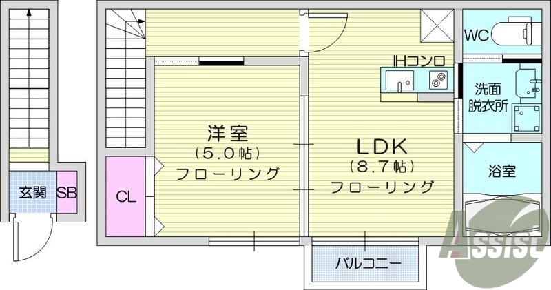 1LDK、Wi-Fi無料、ウォシュレット、HIコンロ、追炊き