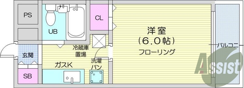 1Ｋ、エアコン、室内洗濯機置き場、バルコニー