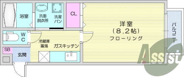 １Ｋ、駐車場有、Ｂ・Ｔ別、シャワー、浴室乾燥機。