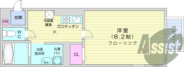 １Ｋ、駐車場有、Ｂ・Ｔ別、シャワー、浴室乾燥機。