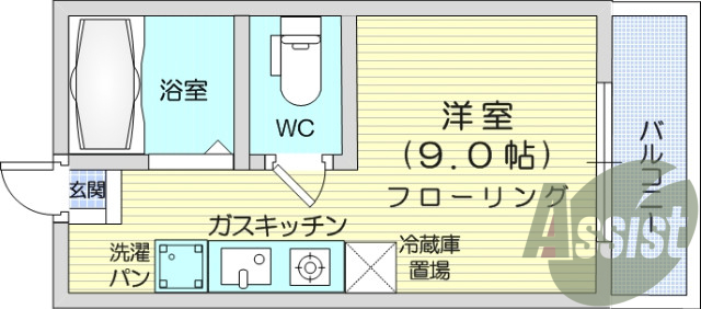 1R、インターネット無料、防犯カメラ、エアコン。