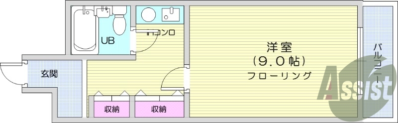 1K、都市ガス、オートロック、モニター付きインターホン