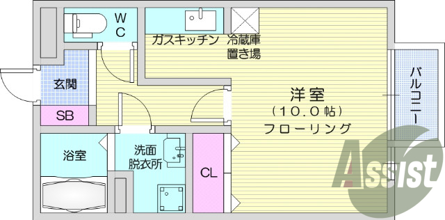 1K、エアコン、デジタルロックキー、都市ガス