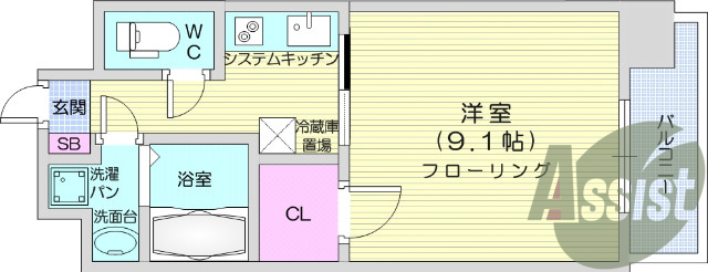 1K・エアコン、浴室乾燥機、バス・トイレ別、都市ガス