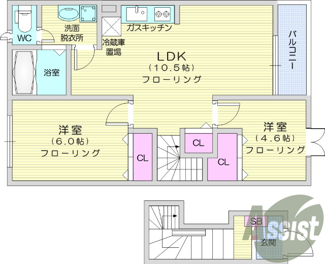 2LDK、フローリング、追い焚き、エアコン、TVインターホン