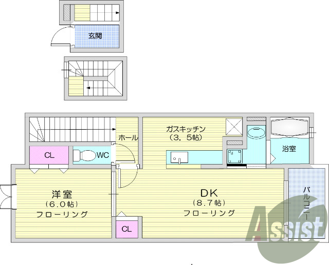 1LDK、カウンターキッチン、追焚機能、洗髪洗面化粧台