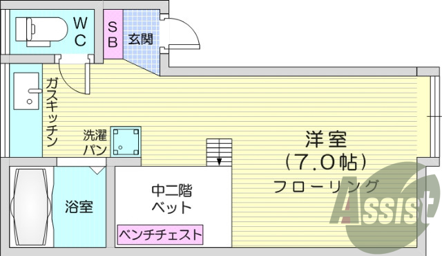1R、エアコン、ウォシュレット、フローリング