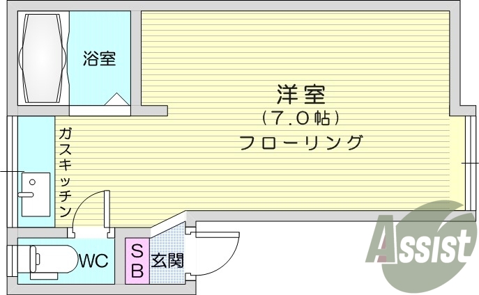 1R、角部屋、エアコン、インターネット使用料不要
