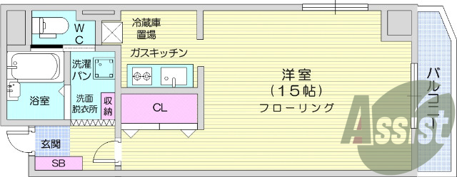 １R、都市ガス、エアコン、エレベーター