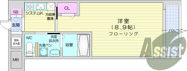 １K、オートロック、TVインターホン、宅配ボックス。