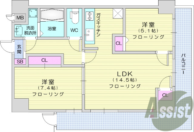 2LDK、エアコン、バストイレ別、シャンプードレッサー