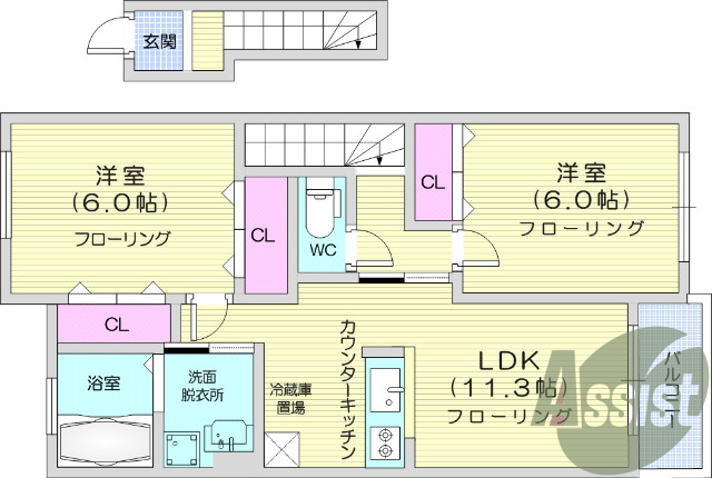 2LDK、給湯器、洗面台(独立)、追い焚き機能
