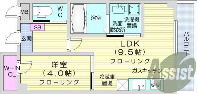 １LDK、角部屋、都市ガス、ウォークインクローゼット