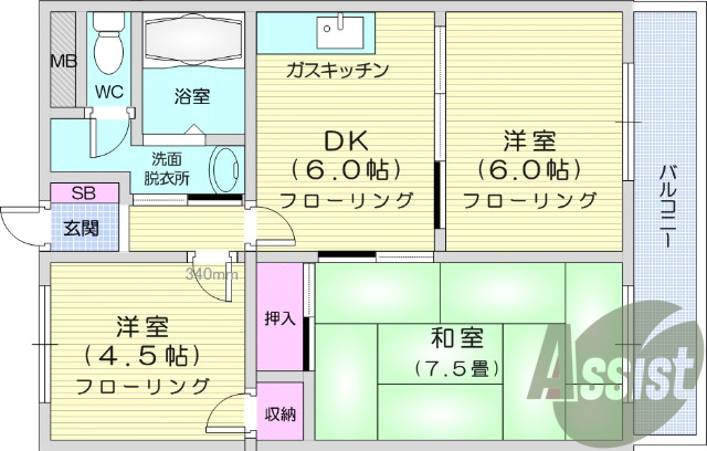 3ＤＫ、24時間緊急対応、カメラ付きインターホン。