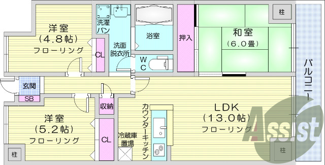 ３ＬＤＫ、給湯、シャワー、エアコン１台、ＩＨコンロ。