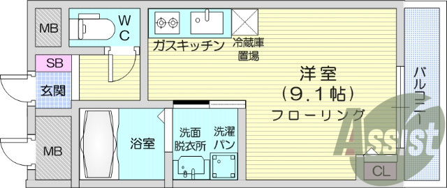 １R・ネット使用料無料、オートロック、エアコン、防犯カメラ