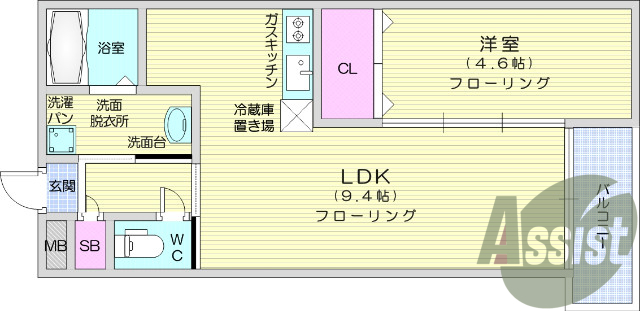 1LDK、システムキッチン、TV付インターホン