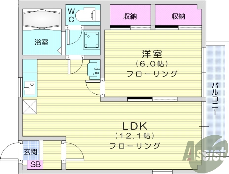 1LDK、バストイレ別、エアコン、角部屋、クローゼット