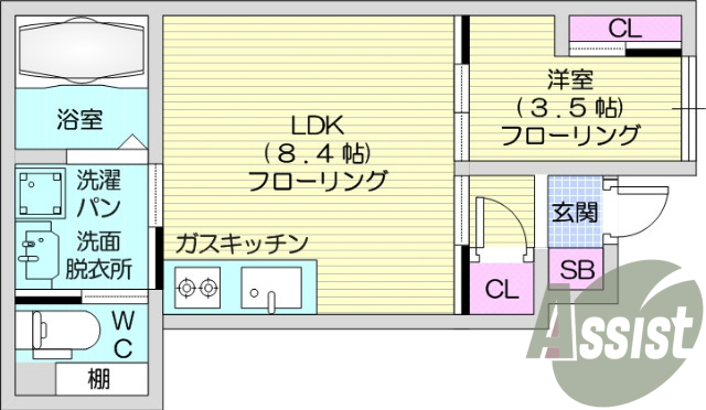 １LDK、追い焚き、浴室乾燥機、床下収納