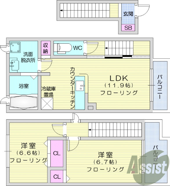 2LDK、追い炊き、エアコン2台、BS協調アンテナ