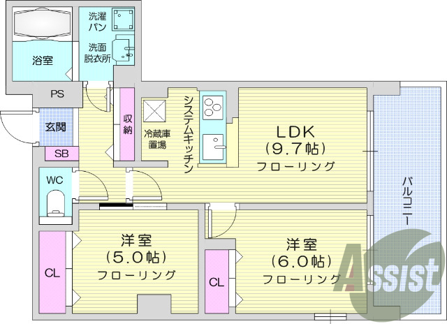 2LDK、オートロック、オール電化、エアコン2台、角部屋