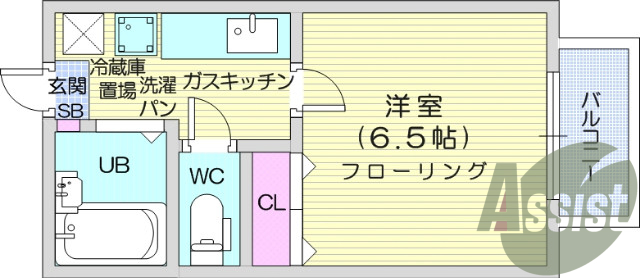 1K・エアコン、給湯、室内洗濯機置場、TV付きインターホン