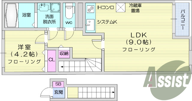 １LDK、防犯カメラ、インターネット無料、都市ガス