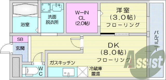 1ＤＫ、バス・トイレ別、ウォークインクローゼット、エアコン