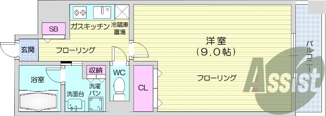 1K　西向　追炊機能、浴室乾燥機付、モニター付きインターホン