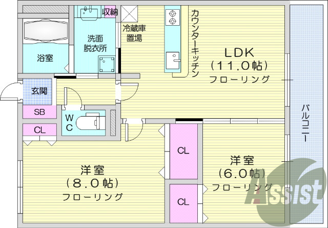 2LDK、追焚、浴室乾燥機、オートロック、TV付インターホン