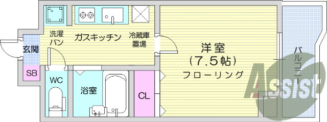 1K、システムキッチン、都市ガス、光ファイバー