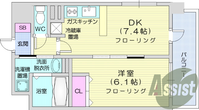 1DK、角部屋、追い焚き機能、IHクッキングヒーター