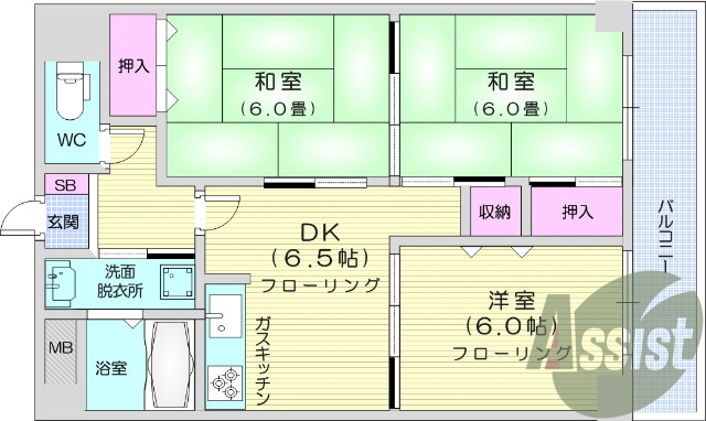 3ＤＫ、都市ガス、独立洗面台、追い焚き給湯、ウォシュレット