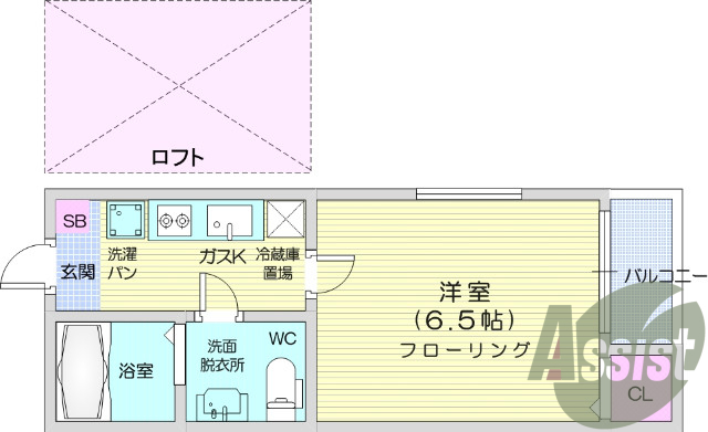 １K、ロフト、エアコン、バストイレ別、光ファイバー