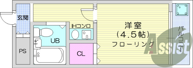 １K・エアコン、IHコンロ、バストイレ別、収納、給湯