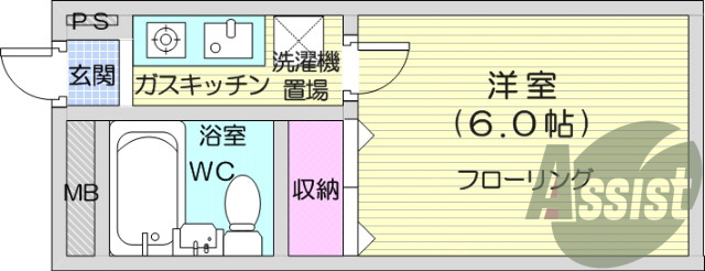 １K　エアコン、角部屋、CATV、バストイレ同室