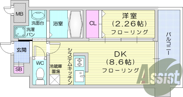 １ＤＫ、浴室乾燥、モニタ付きインターフォン、システムキッチン