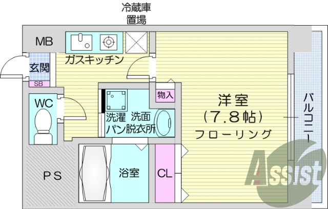 1K、ガスコンロ設置済み、独立洗面台、バストイレ別