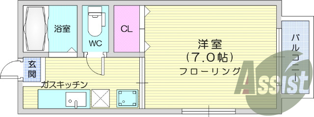 1K、角部屋、エアコン、バストイレ別、カメラ付インターホン