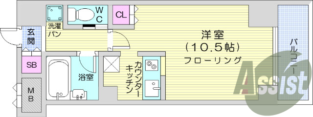 1K、エアコン、バストイレ別、オートロック
