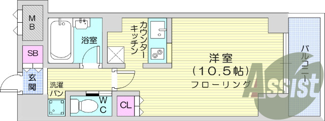 １K、バストイレ別、室内洗濯機置き場、クローゼット