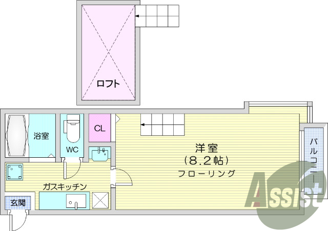 １K、ロフト付き、角部屋、バストイレ別、エアコン