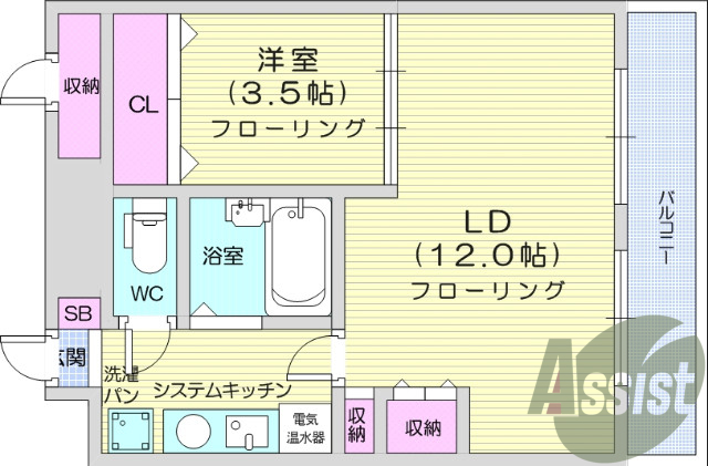 1LDK、IHクッキングヒーター、インターネット使用無料