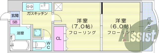 ２K、ガスコンロ付き、エアコン、モニター付きインターホン