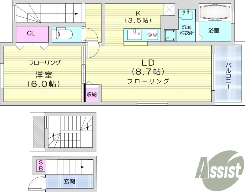 １ＬＤＫ・浴室乾燥機、追い炊き、エアコン、バストイレ別