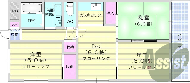 3DK、エアコン、TVインターホン、追い焚き機能。