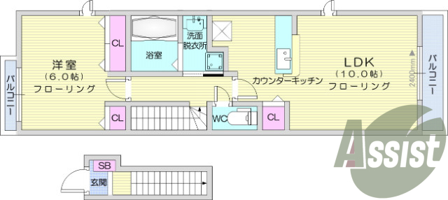 １LDK、都市ガス、カウンターキッチン、シャンプードレッサー