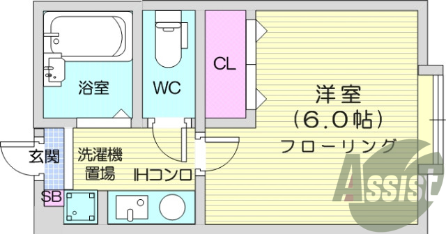 １Ｋ、室内洗濯機置場、温水洗浄便座、エアコン。