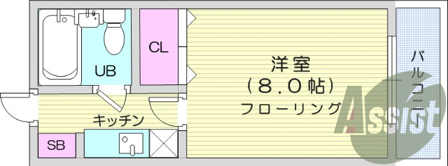 １K、フローリング、ネット無料、ランドリー室あり、エアコン